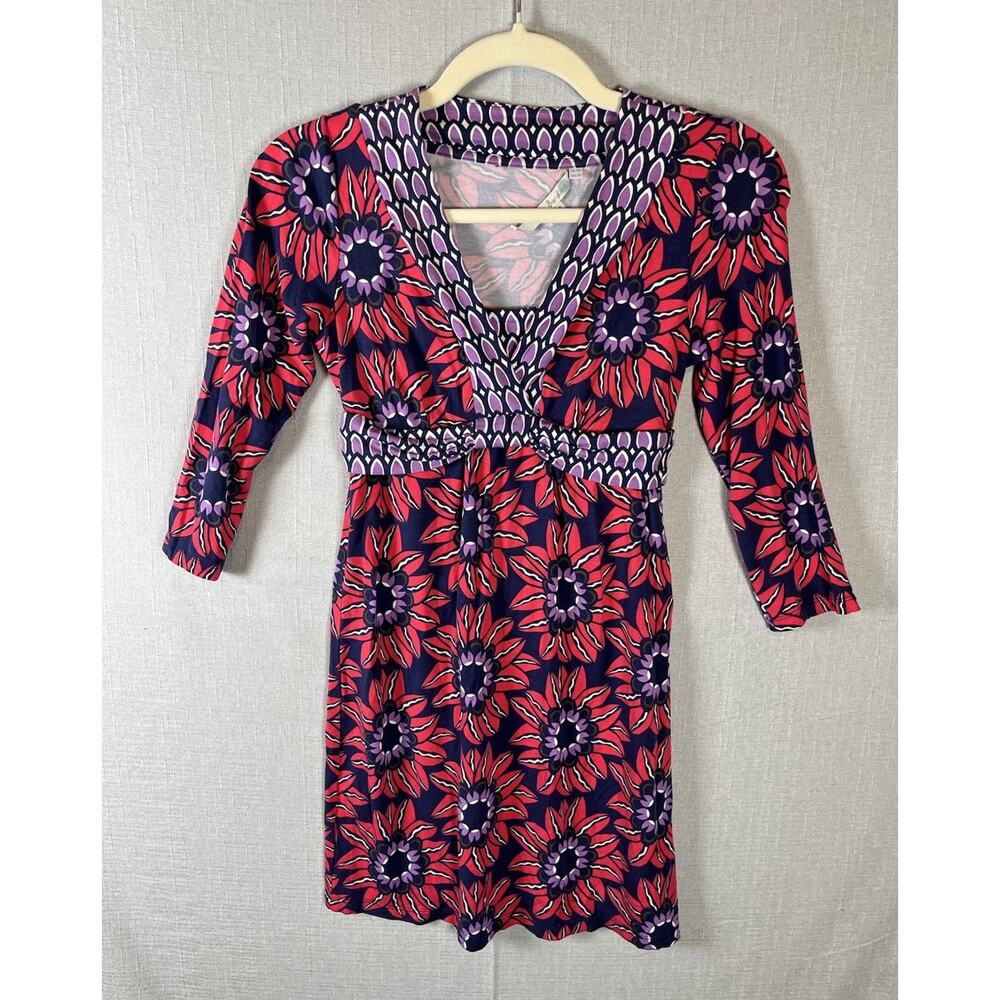 Women Size 2P 2 Petite Boden 3/4 Sleeve Viscose Dress Very Tiny Dress Floral